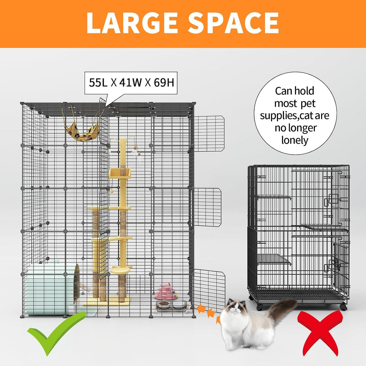 oneluck 5-tier 69 inch large cat cages diy shown in use