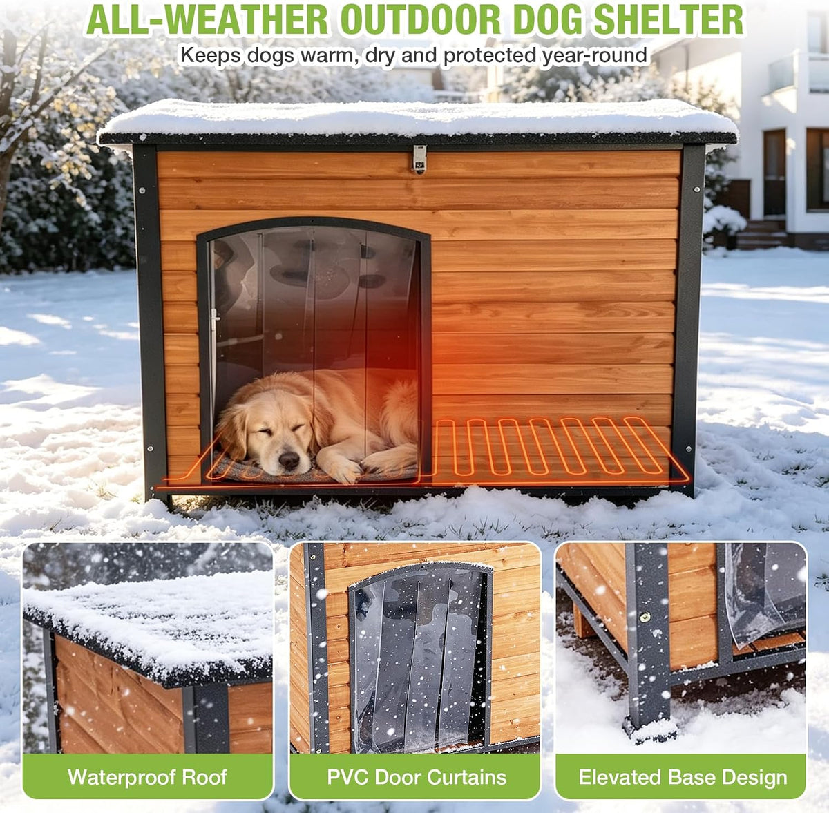 gutinneen large outdoor insulated&heated dog house weatherproof dog showing dimensions