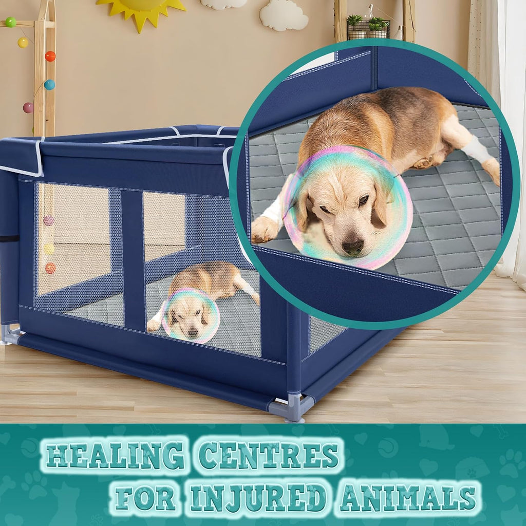 xvishx 42x42 inches puppy playpen with dog pads, side view