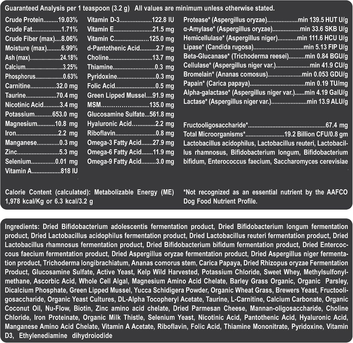 dogzymes complete - probiotics, prebiotics, glucosamine, chondroitin, msm showing dimensions