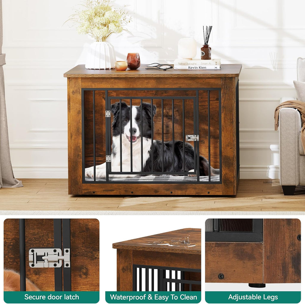 yitahome 38" dog crate furniture 2-in-1 iron-wood fusion, close-up detail