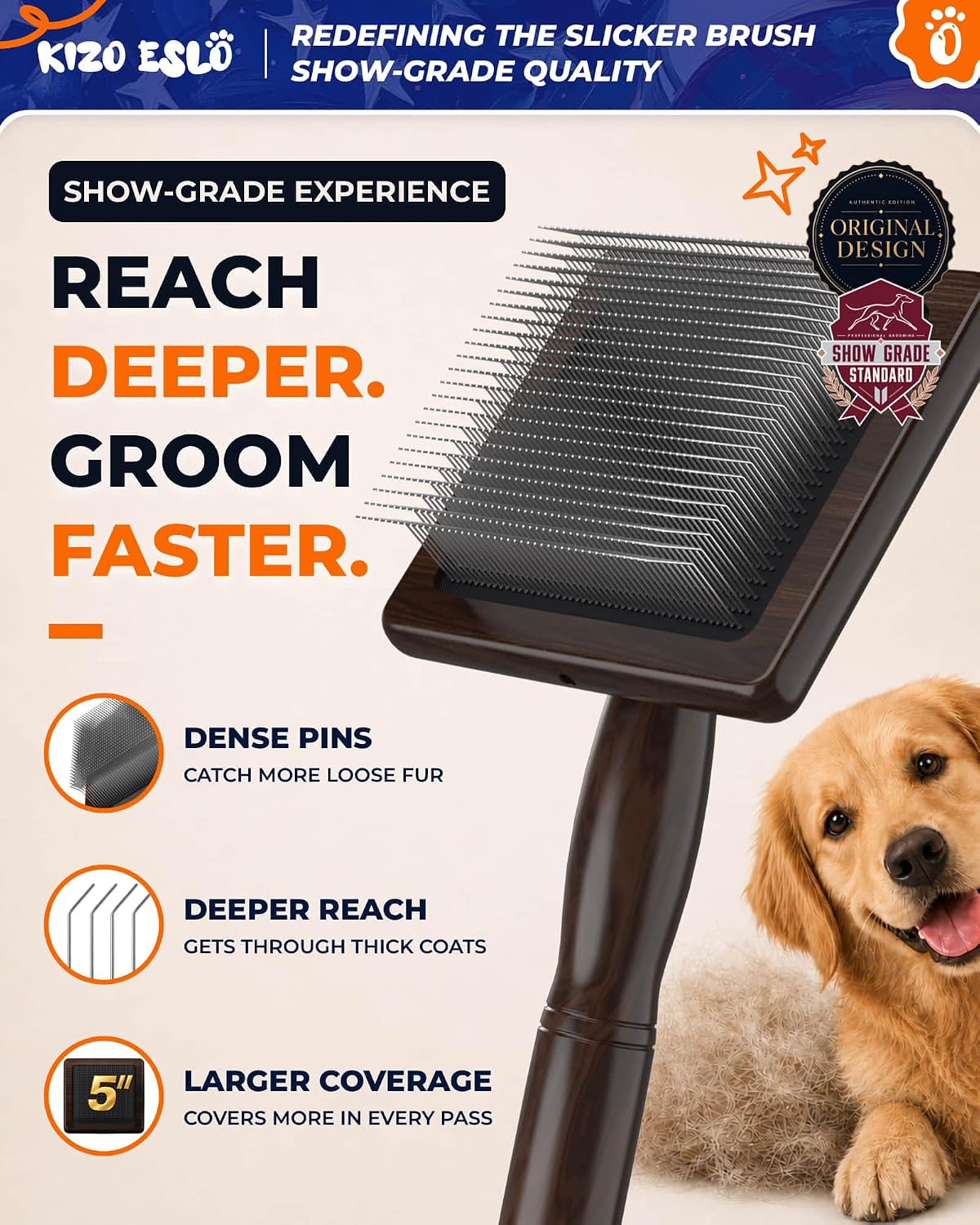 5″x5″ extra-large slicker brush for dogs & cats shown in use