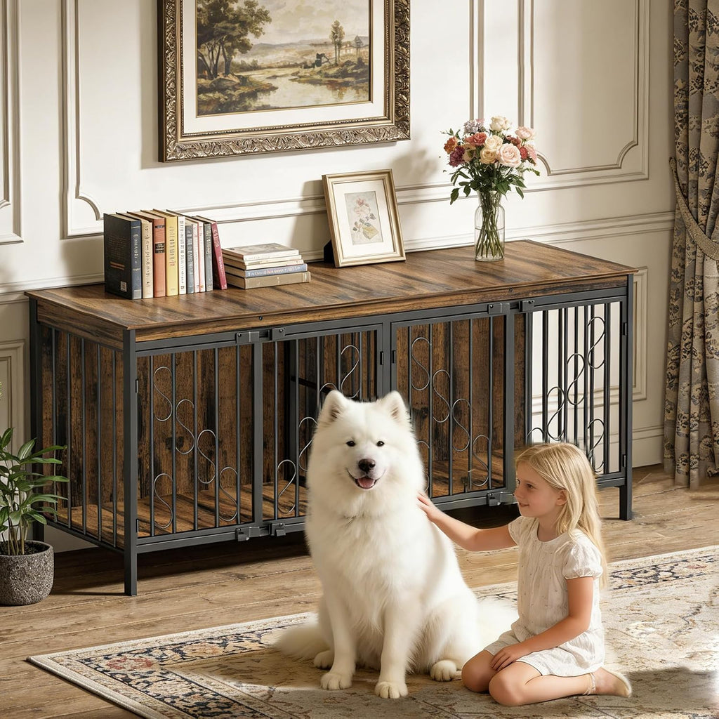 cozpaw 71" double dog crate with elevated legs, front angle view