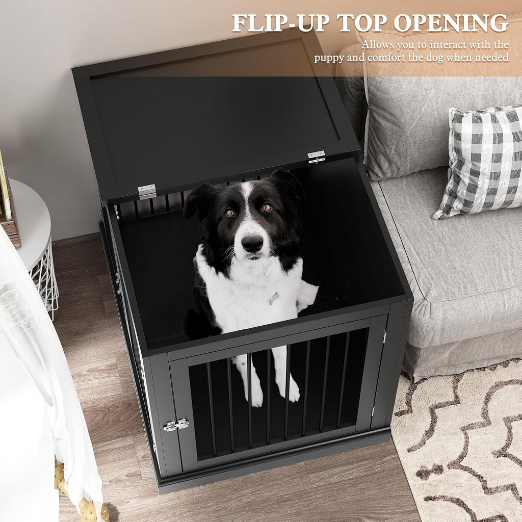 pupetpo dog crate furniture, wooden dog kennel with shown in use