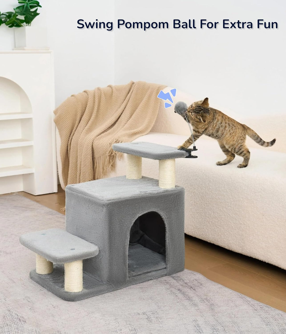 happi n pets cat stairs for bed, stable, front angle view