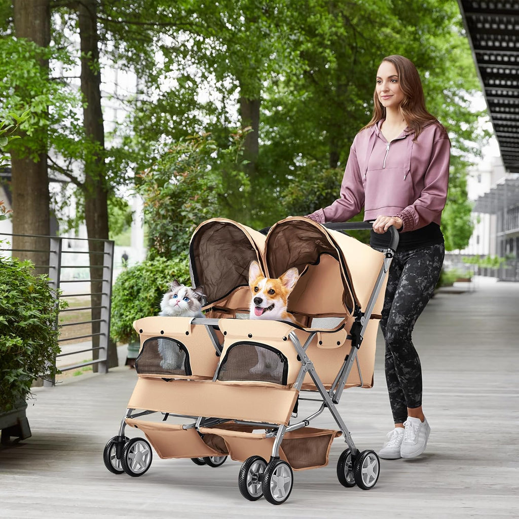 double pet stroller for 2 dogs & cats, side view