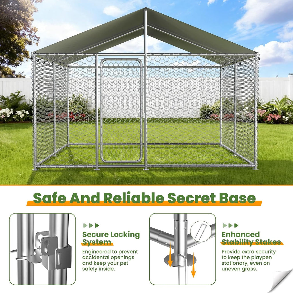 10x10 ft outdoor dog kennel, heavy duty dog, side view