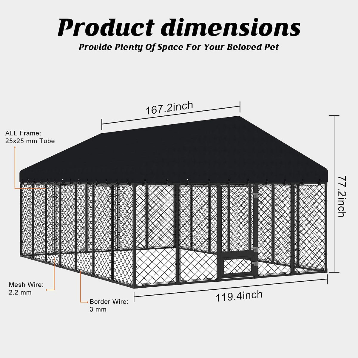 10x14ft outdoor dog kennel with roof and feeding shown in use