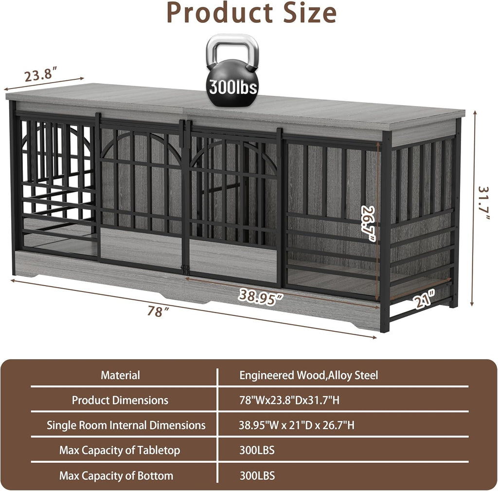 cozpaw 78" double dog crate with divider, grey shown in use