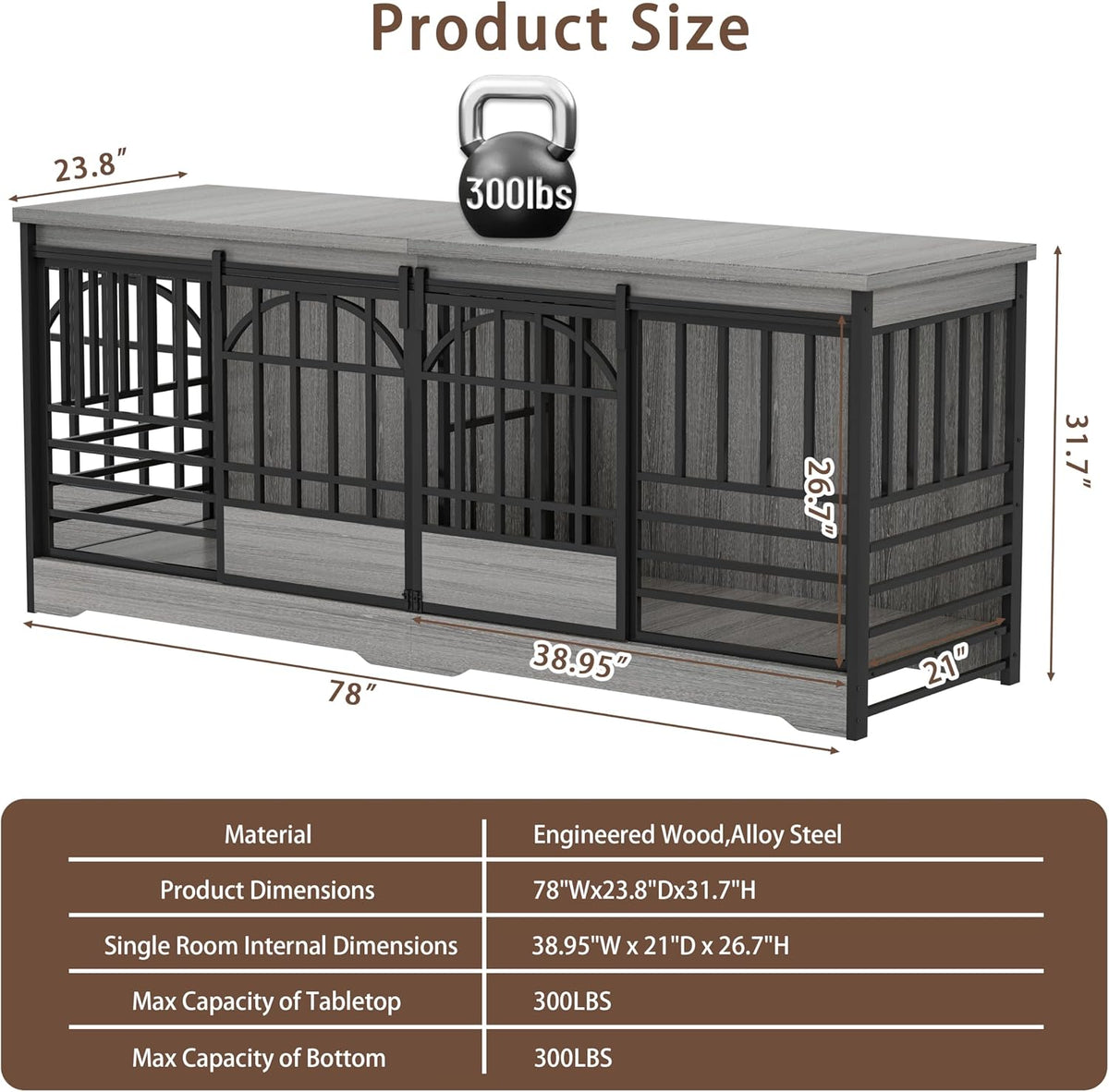 cozpaw 78" double dog crate with divider, grey shown in use