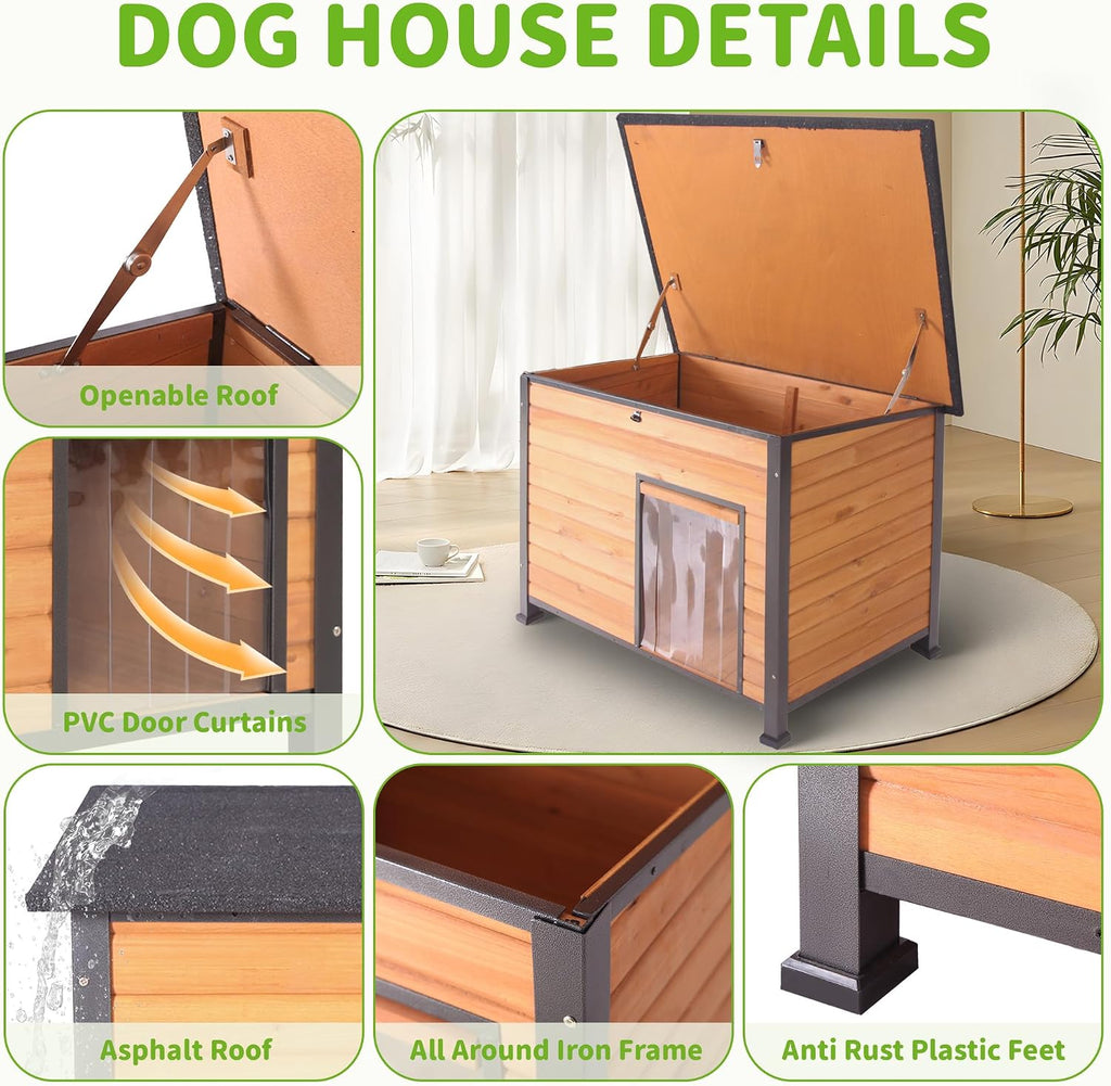 insulated dog house outdoor weatherproof, large wooden house, side view