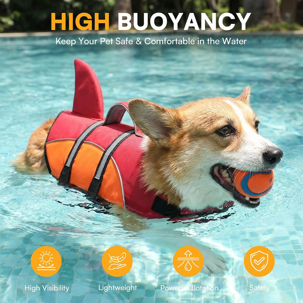 queenmore shark dog life vest - small dog, front angle view