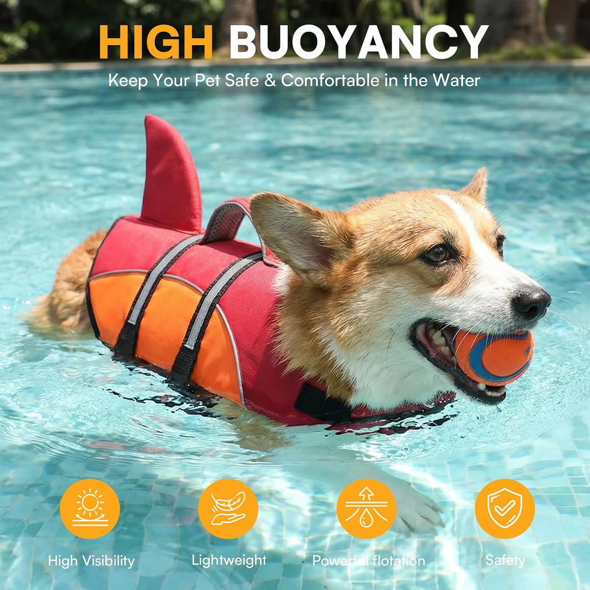 queenmore shark dog life vest - small dog, front angle view