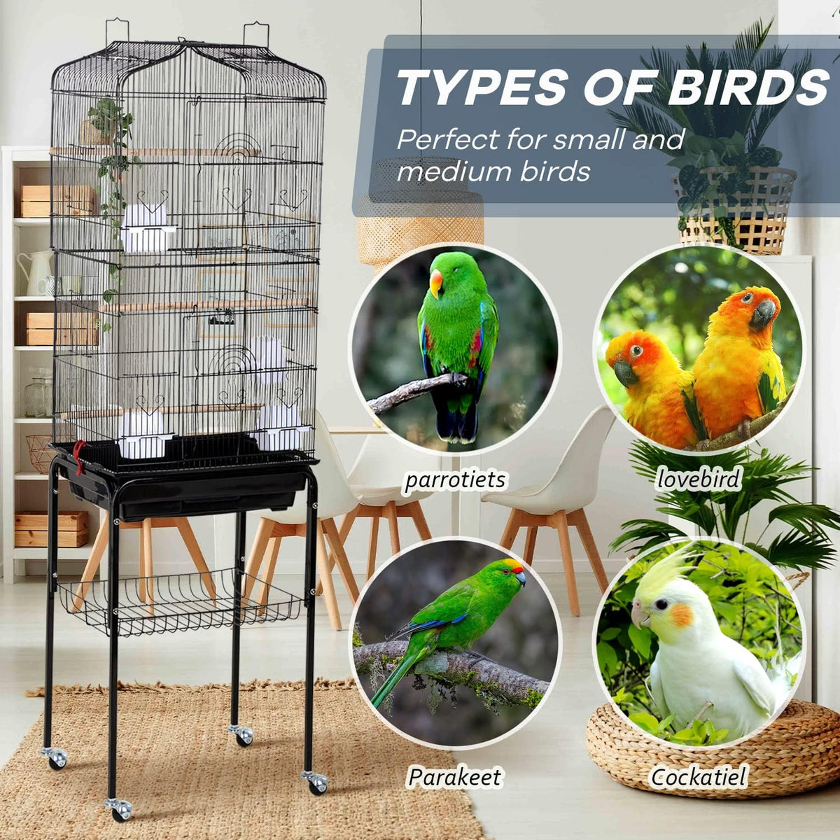hcy open top standing bird cage 64 inch, close-up detail