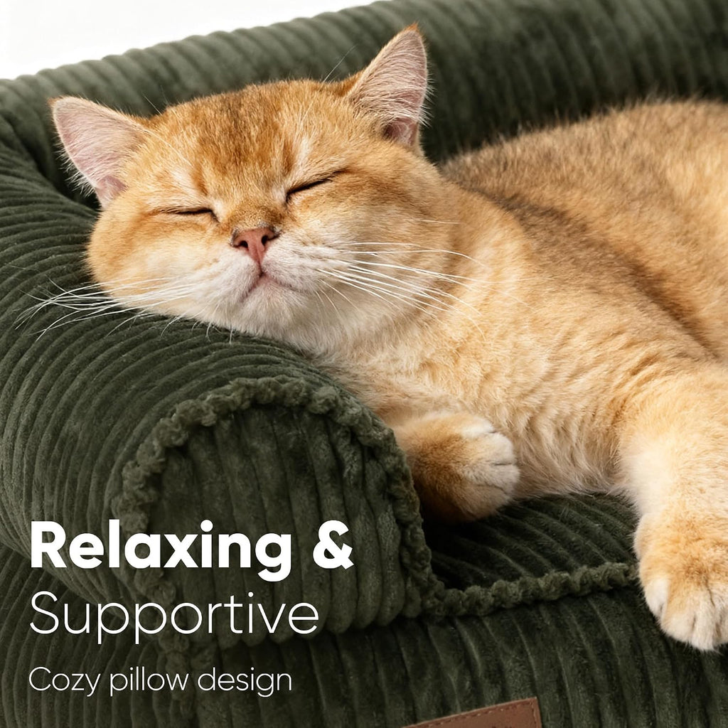 fukumaru dog couch bed, corduroy cozy cat bed shown in use