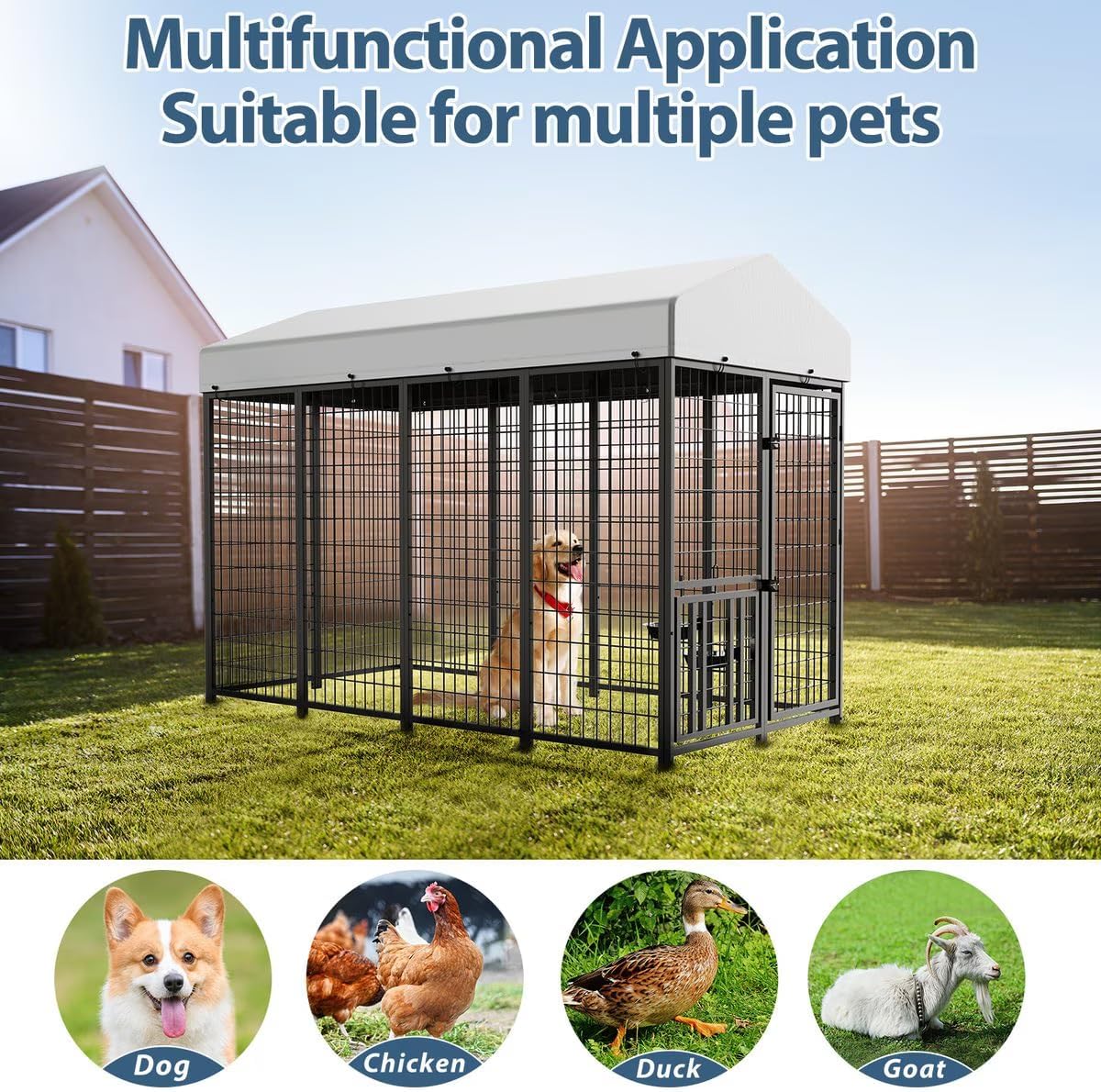 roomtec heavy duty outdoor dog kennel with rotating shown in use