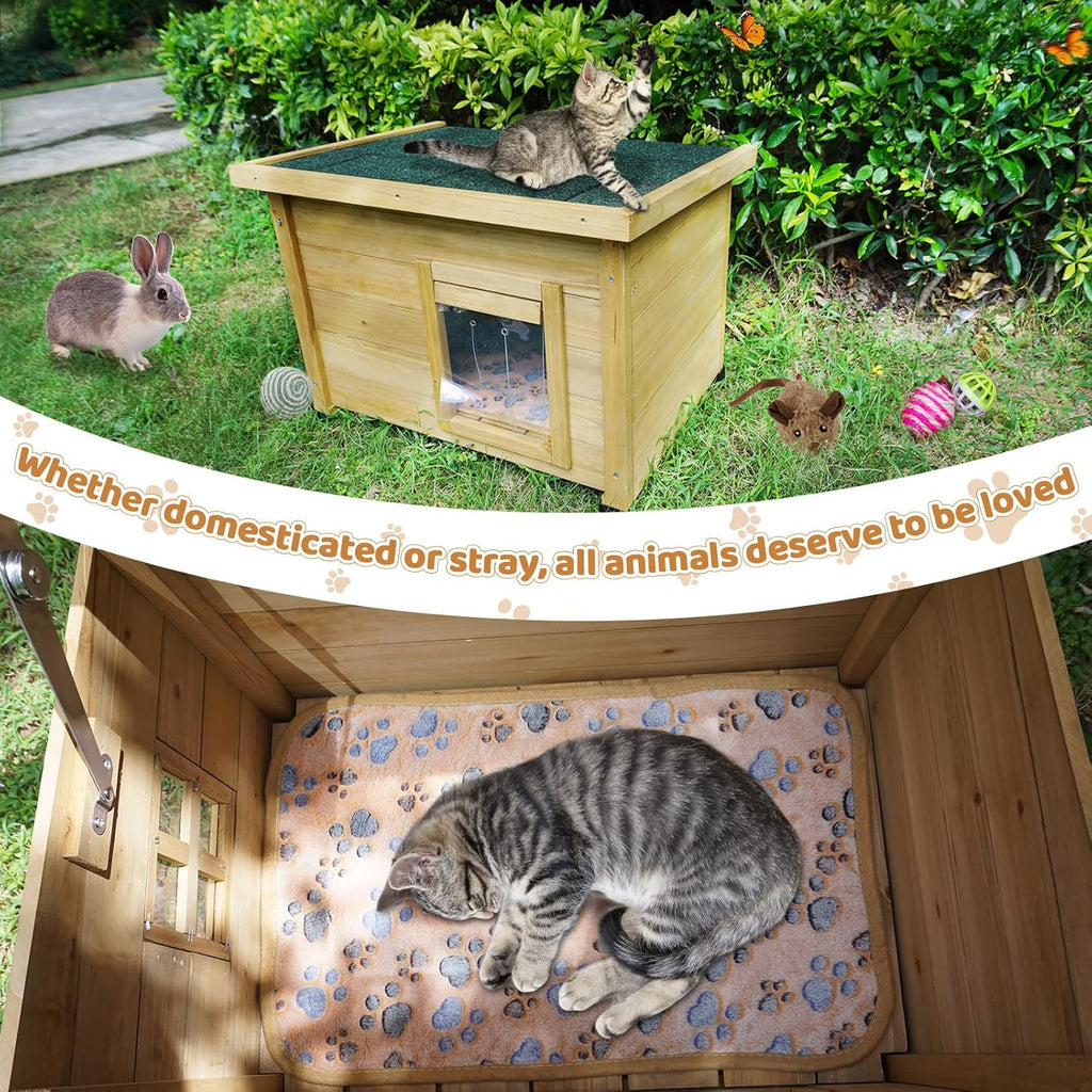 agitree outdoor wooden pet house, weatherproof winter shelter, side view