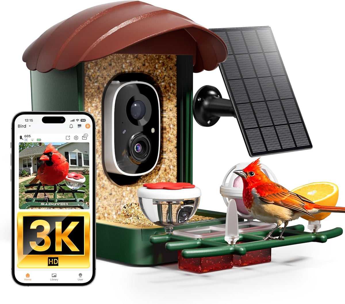 heapets bird feeder with camera solar powered, 3k, main product view