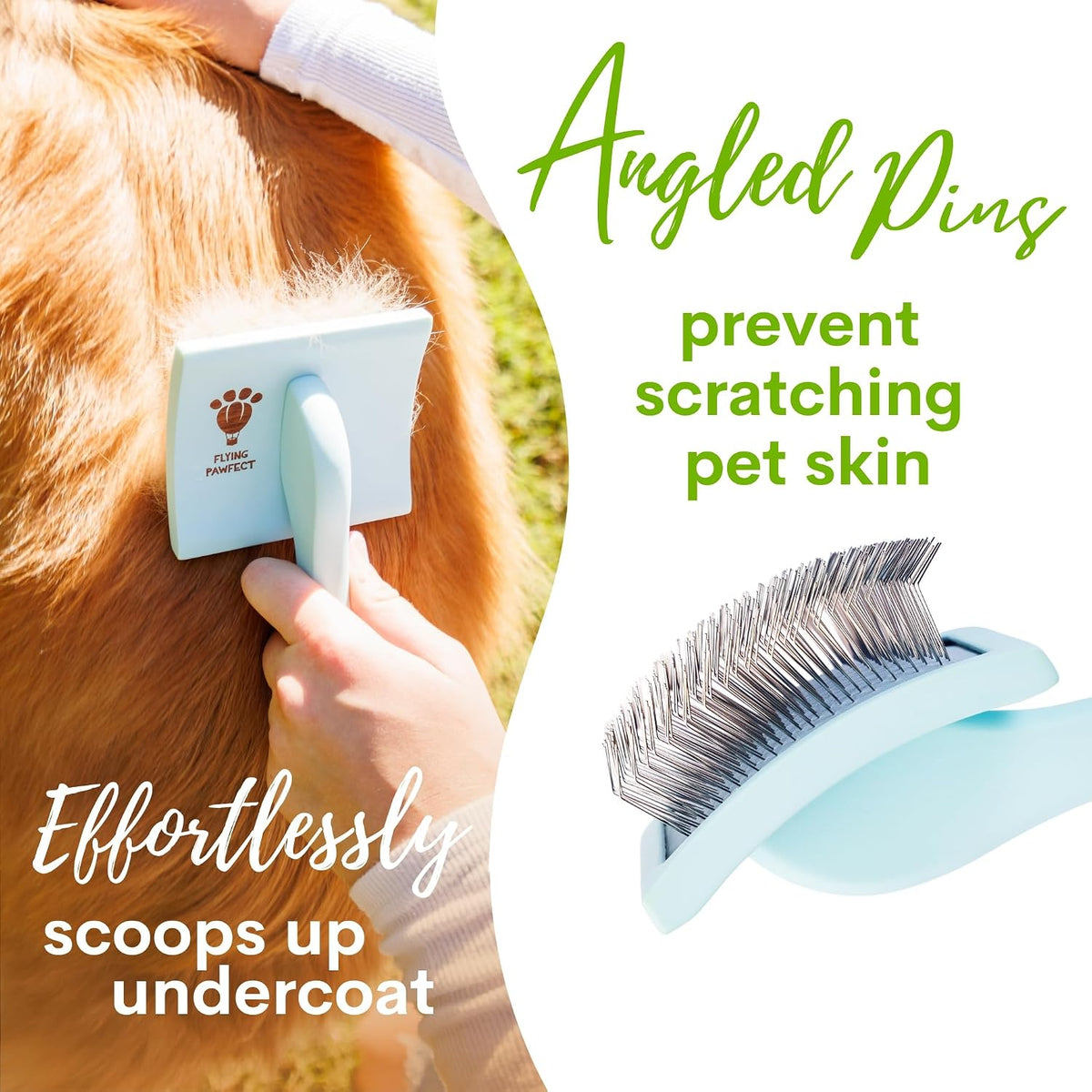 slicker brush for dogs - long pin for, side view