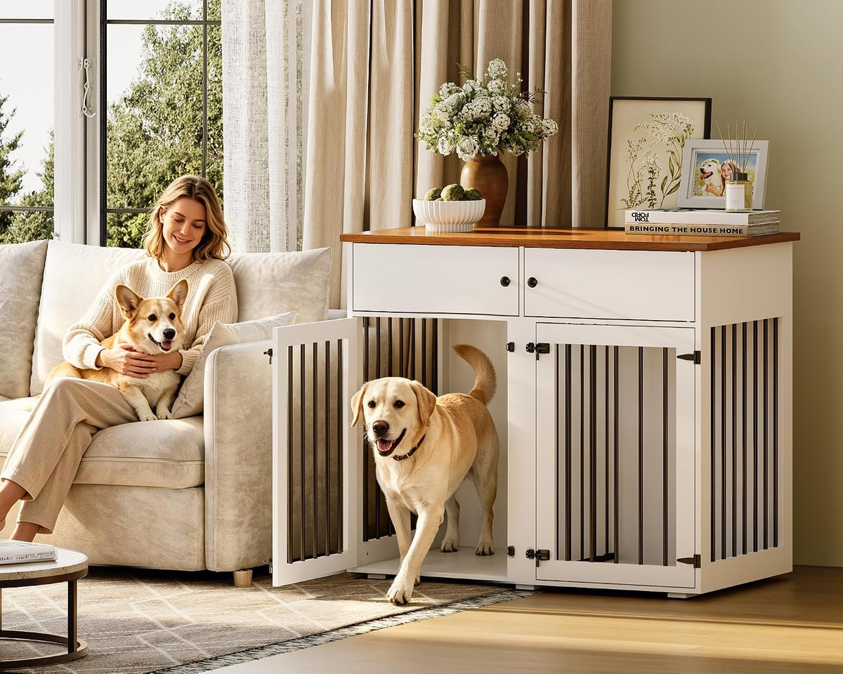 timhaka 41" dog crate furniture, heavy duty dog on a desk or shelf