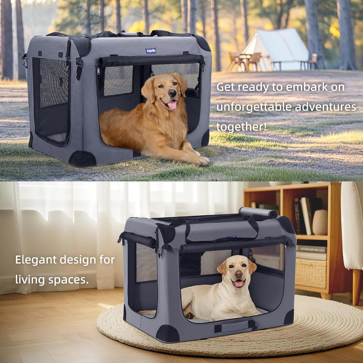 petprsco collapsible dog crate, 40 inch portable dog shown in use