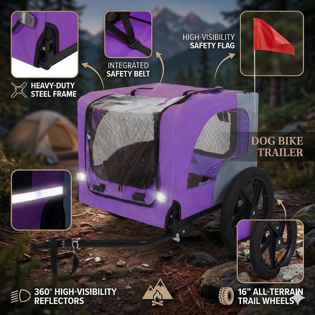 heavy duty dog bike trailer with 16" all-terrain, side view