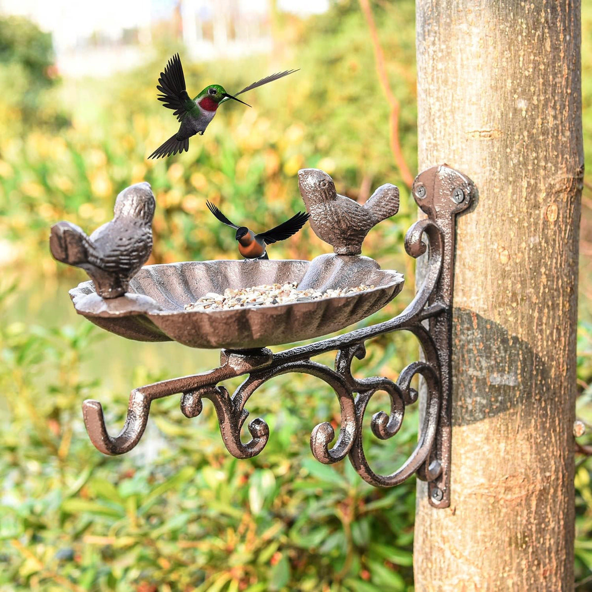 sungmor heavy duty cast iron bird feeder with shown in use