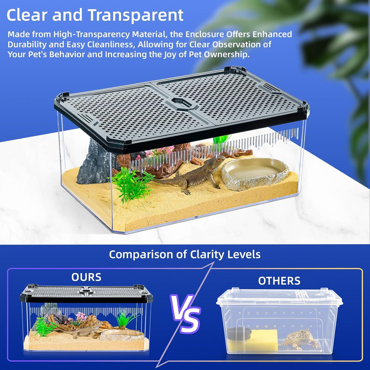 12" clear magnetic door reptile terrarium for gecko showing dimensions