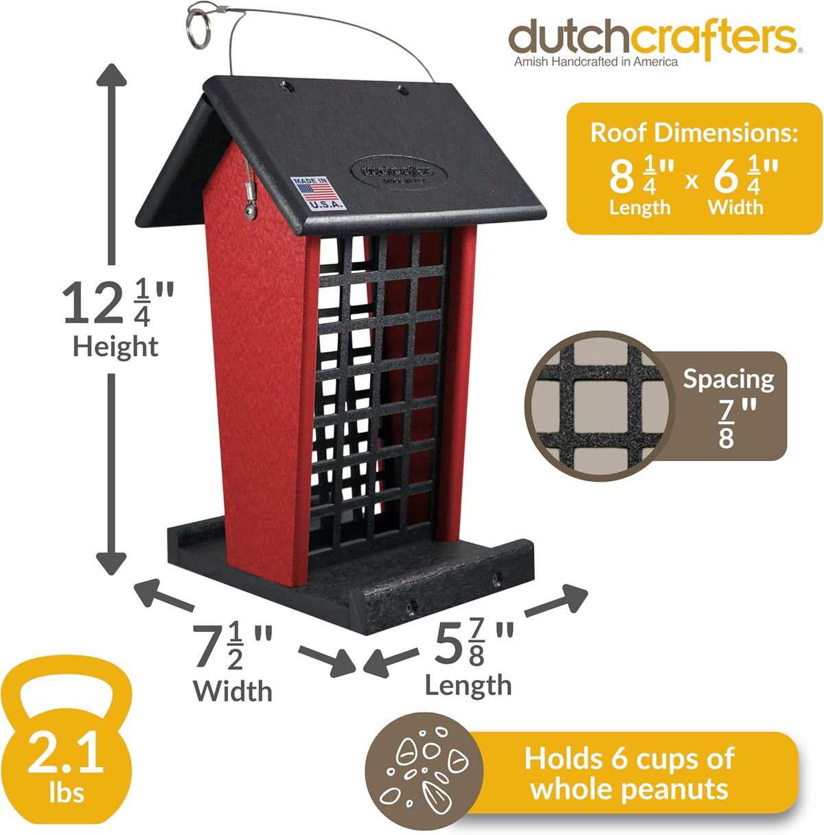 dutchcrafters plastic poly hanging whole peanut bird feeder shown in use