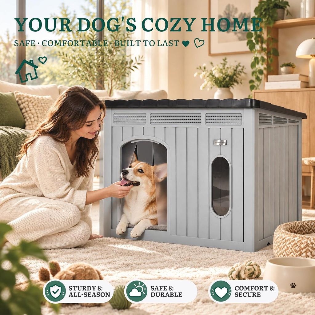 yitahome 32" dog house w/lift-up roof, in/outdoor ventilated, close-up detail