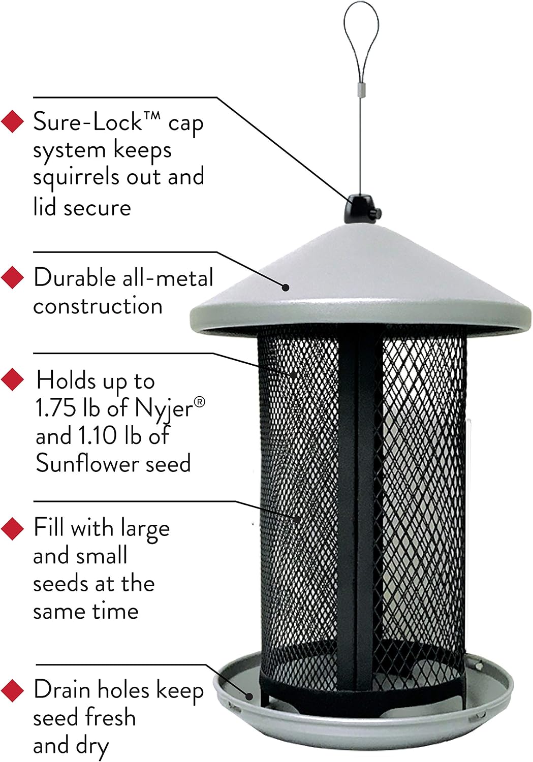 perky-pet dual mesh wild bird seed feeder, close-up detail