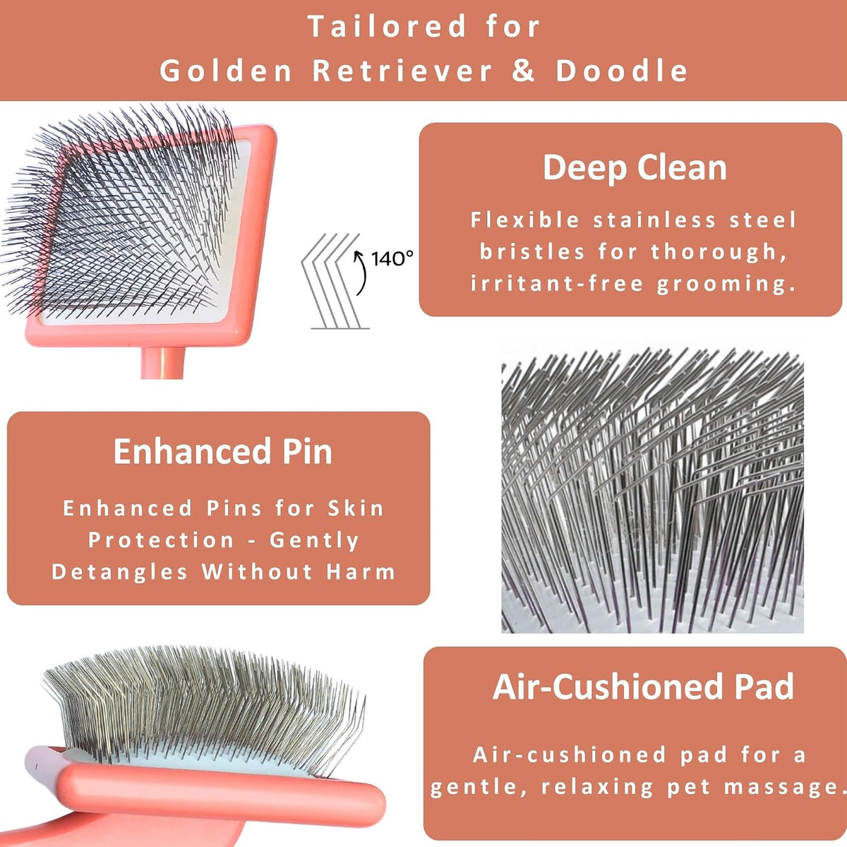 2-in-1 dog slicker brush & comb for golden, close-up detail