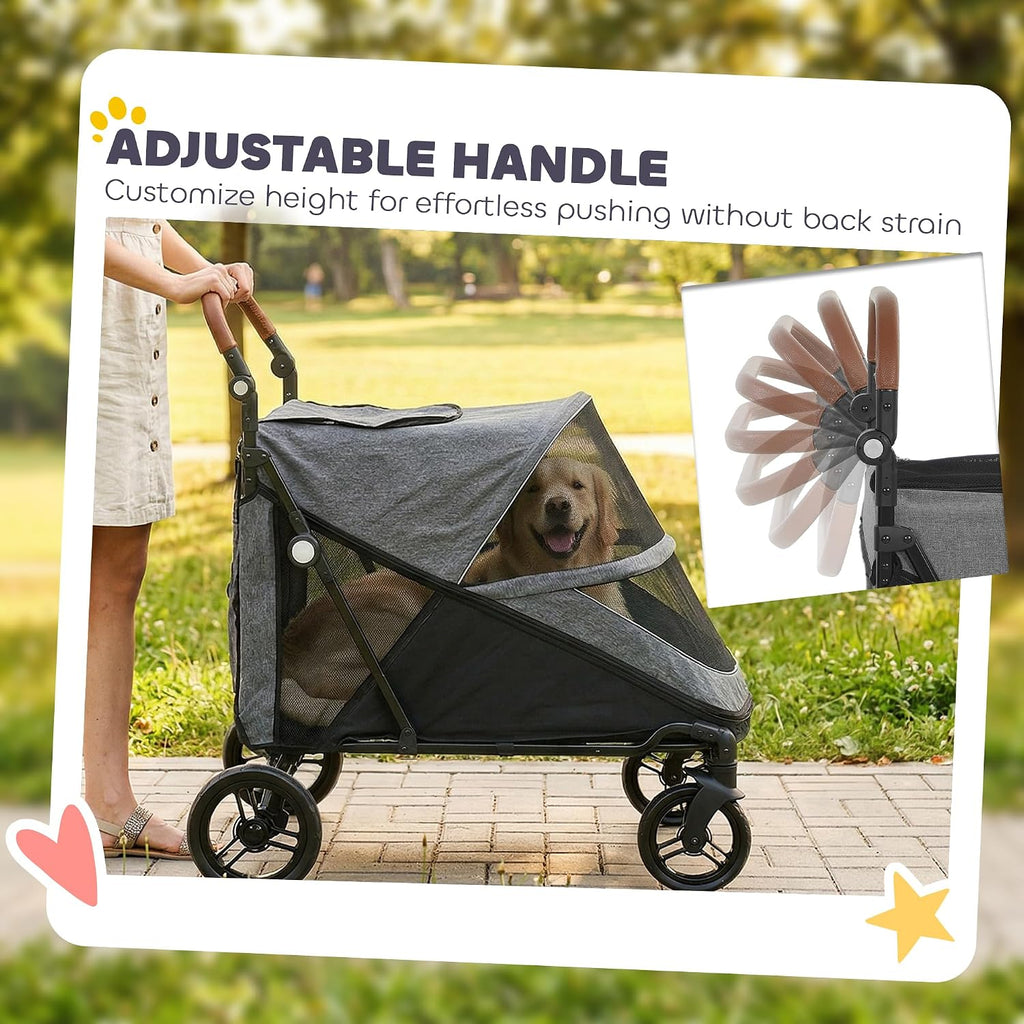 pawhut dog stroller for large dogs one-click folding, front angle view