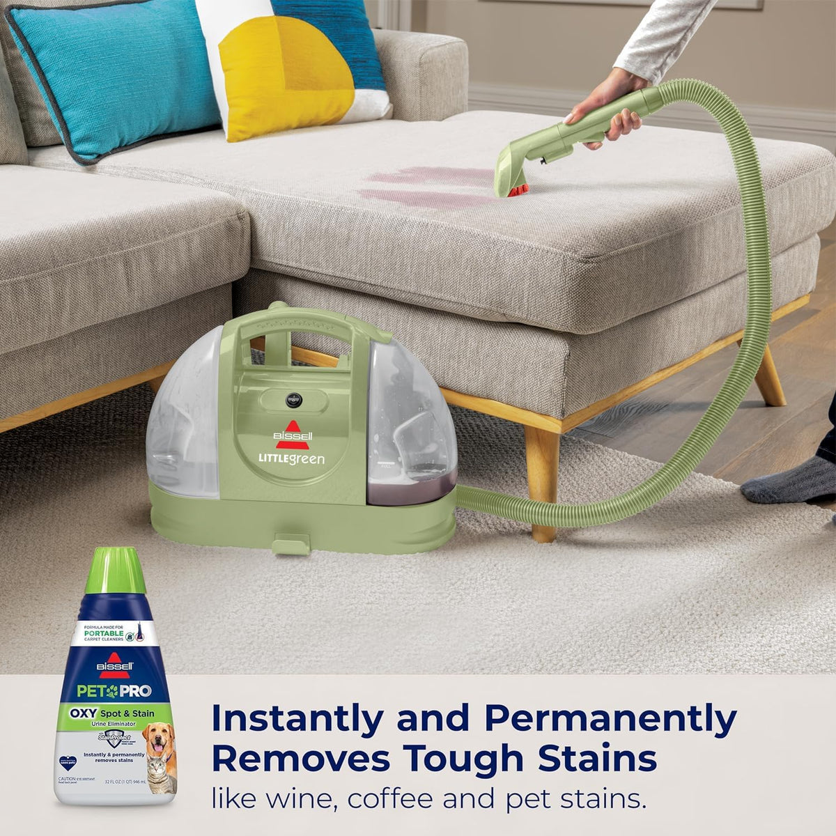 bundle little green portable carpet cleaner + pet showing dimensions
