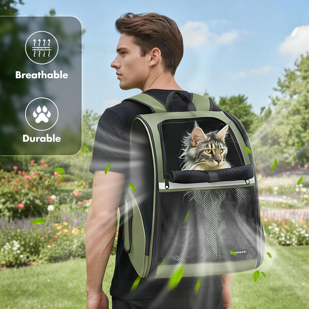 pet backpack carrier, large cat carrier backpack up, close-up detail