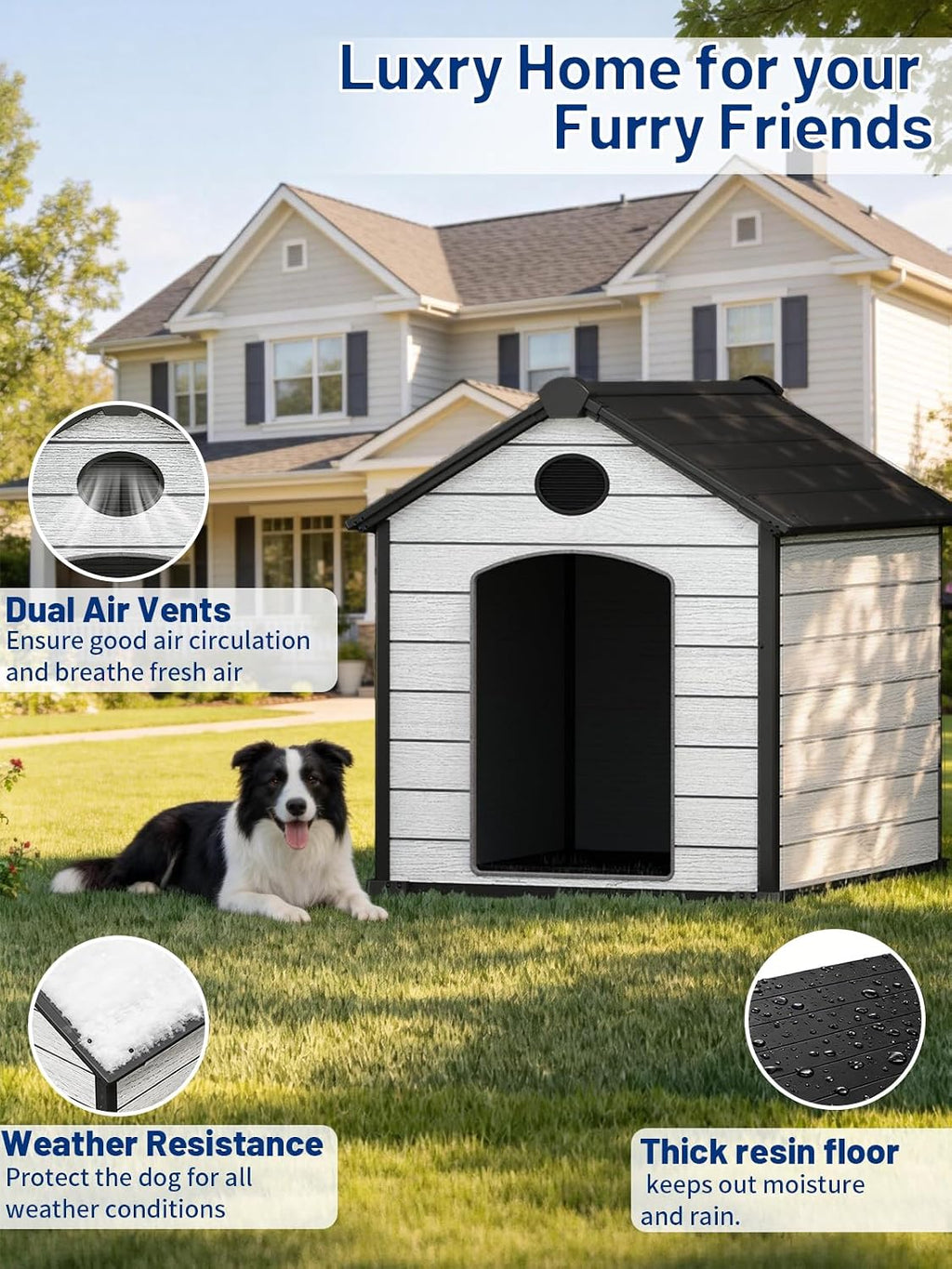 ehhly 57" extra large dog house outdoor,durable resin, package contents