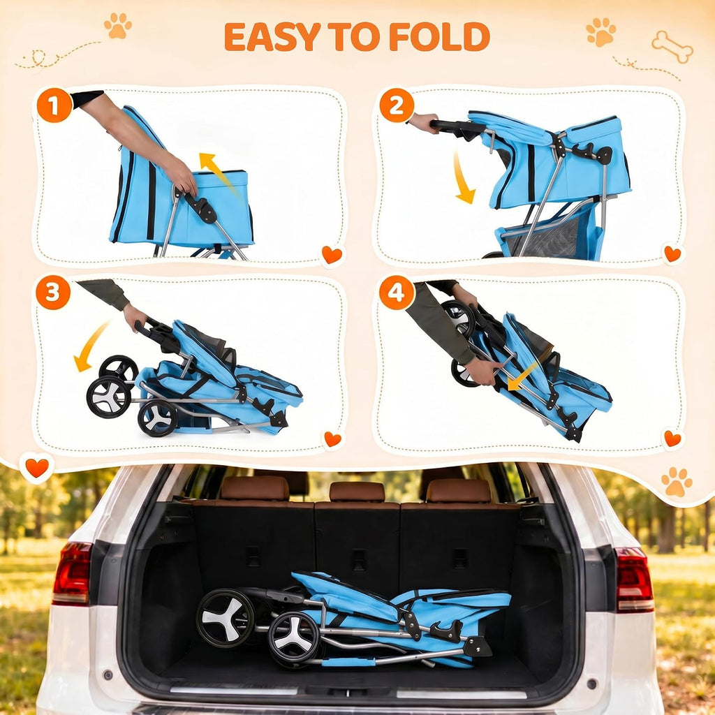 zeny foldable pet stroller, cat/dog stroller with 4 showing dimensions