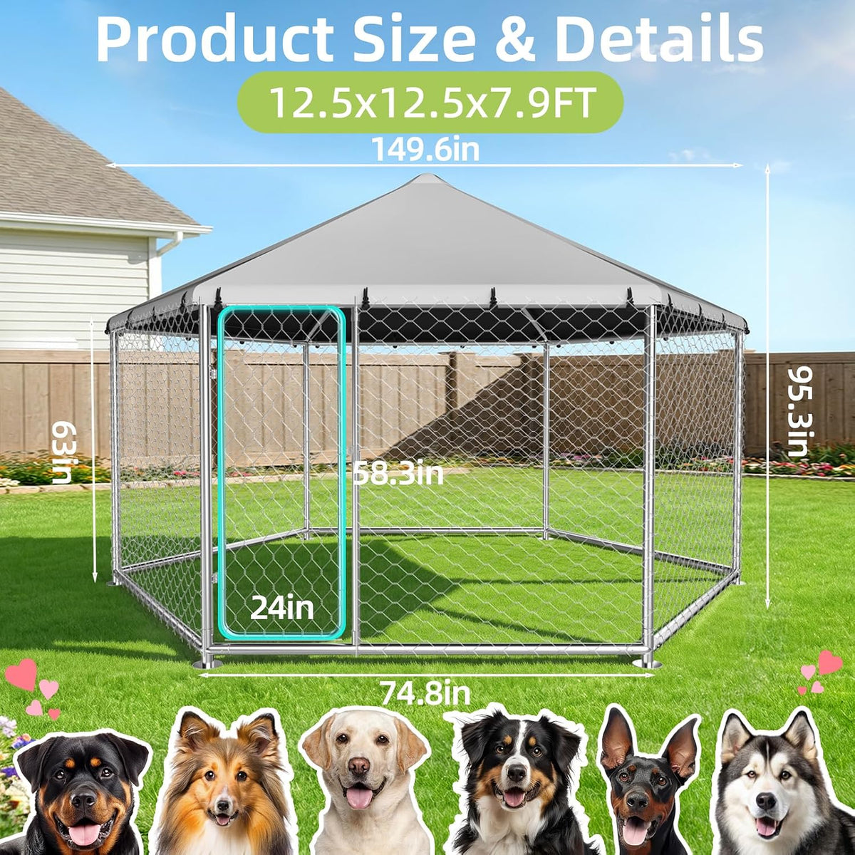 12.5x12.5 ft heavy duty outdoor dog kennel, galvanized, close-up detail