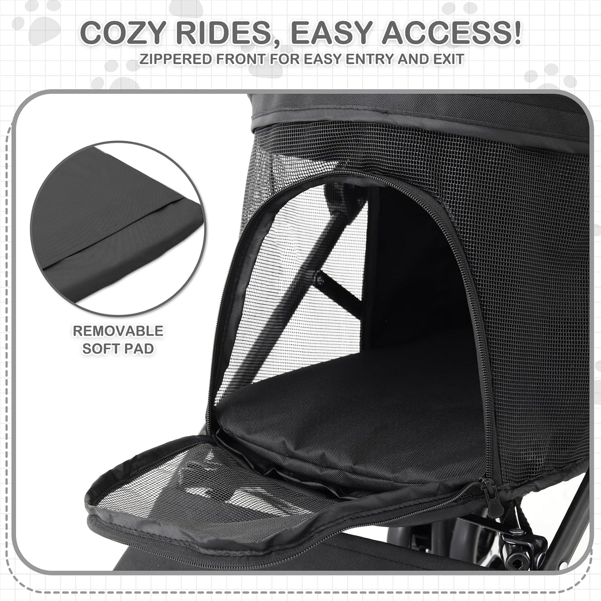 pet stroller for small/medium pets up to 22, close-up detail