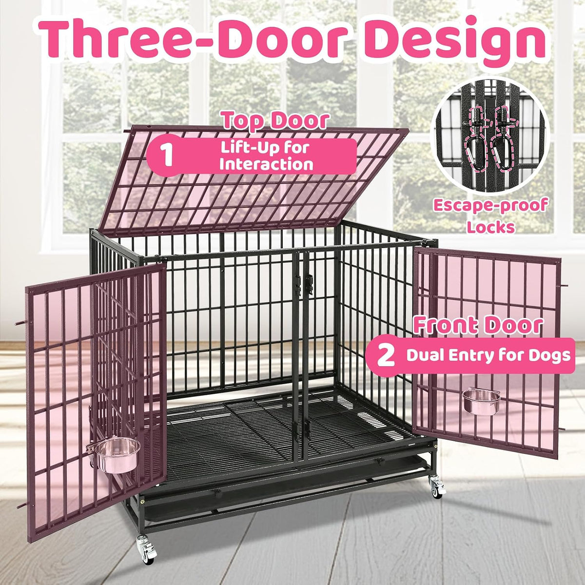 two tiers 42 inch stackable heavy duty dog showing dimensions