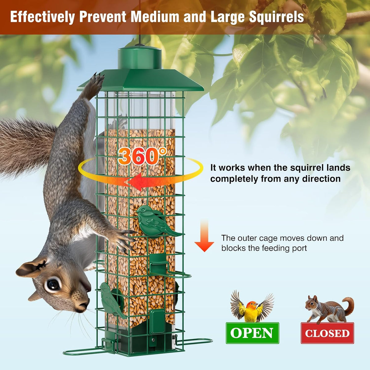 squirrel proof bird feeder, metal bird feeders for, close-up detail