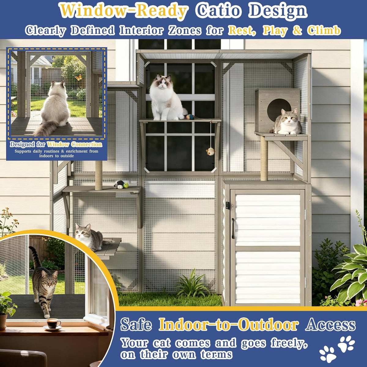 67" h large walk-in catio outdoor cat enclosure shown in use