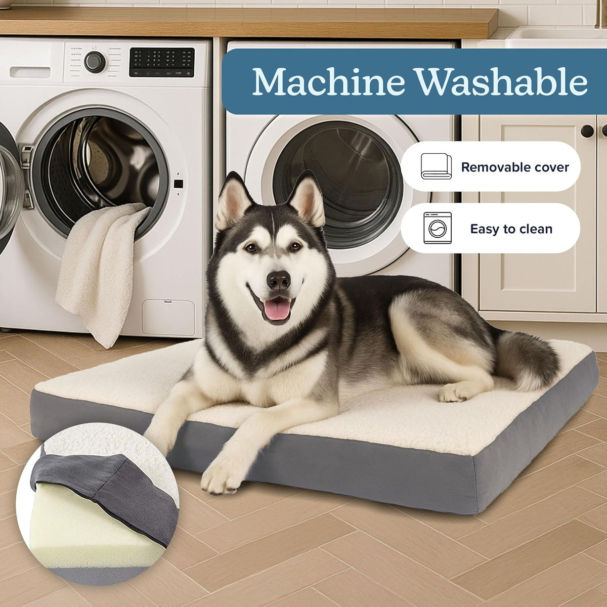 orthopedic dog bed - 2-layer 44x35-inch memory foam, close-up detail