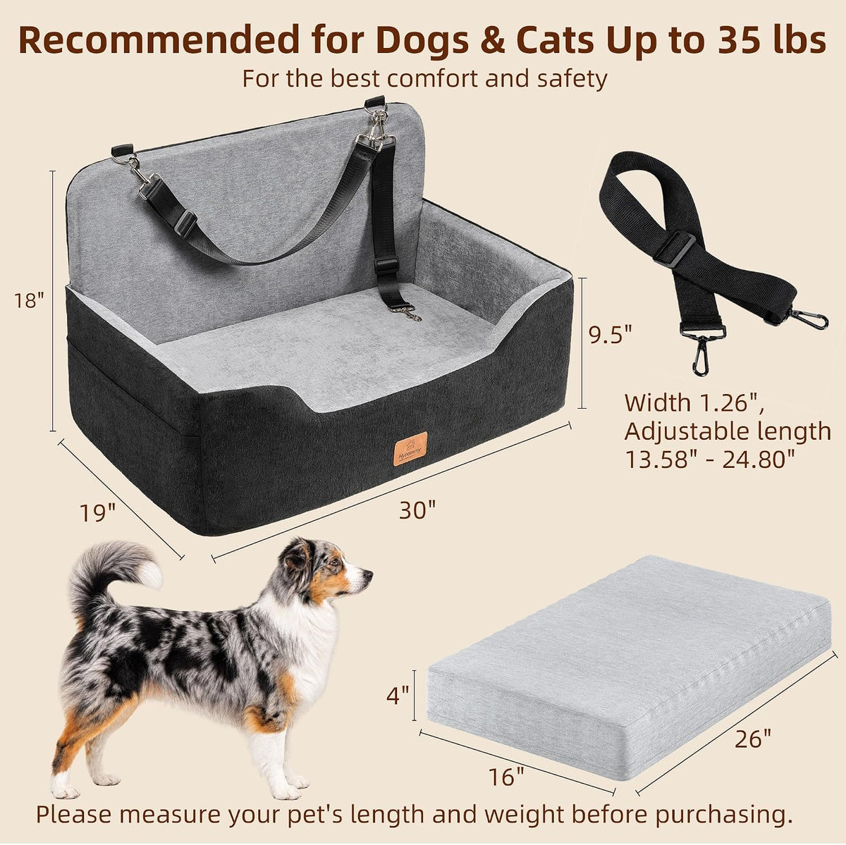 dog car seats for medium dogs & cat showing dimensions
