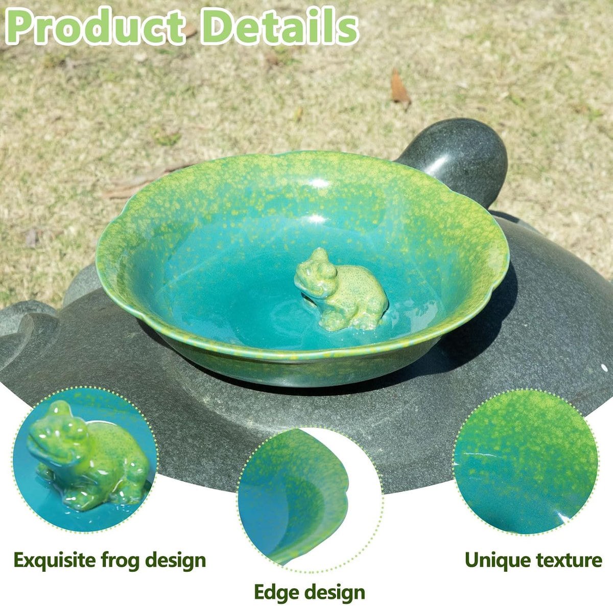 10" w ceramic bird bath bowl,bird bath for, side view