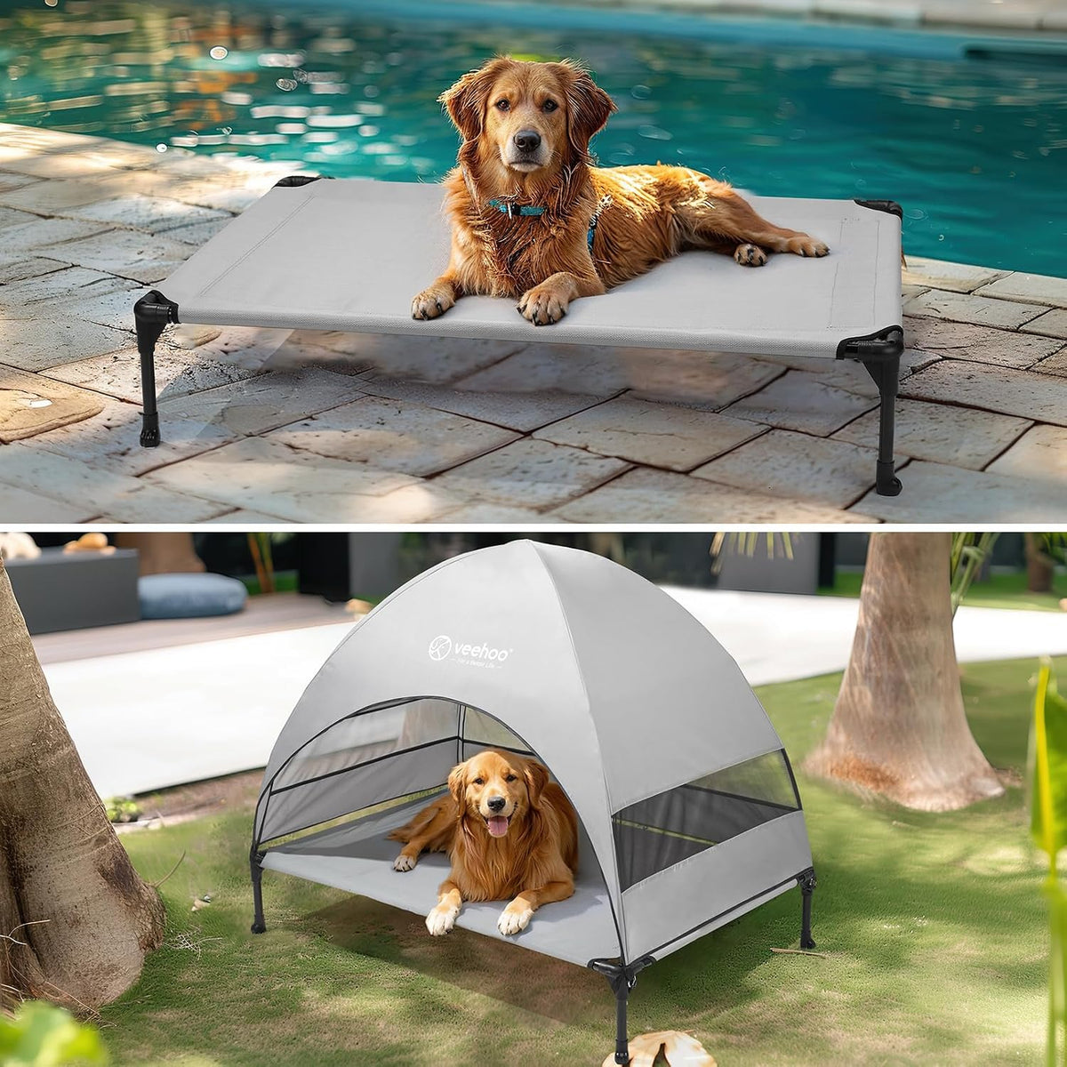 veehoo outdoor dog bed with canopy, cooling elevated, package contents