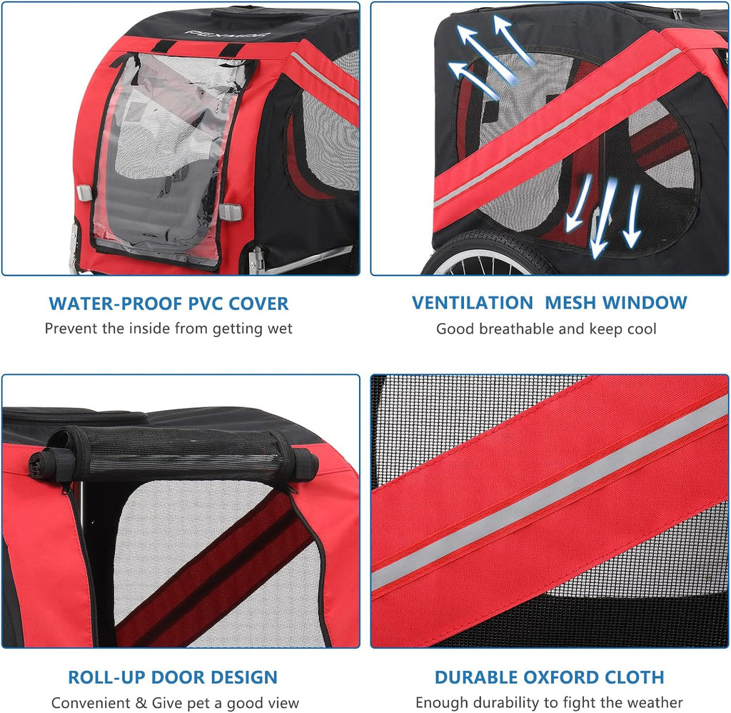 pexmor dog bike trailer, folding pet dog trailer shown in use