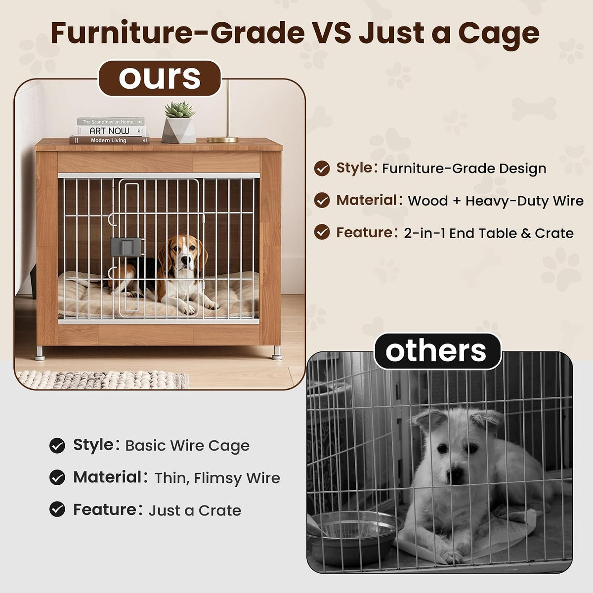 wooden dog crate furniture 27" for small to, package contents