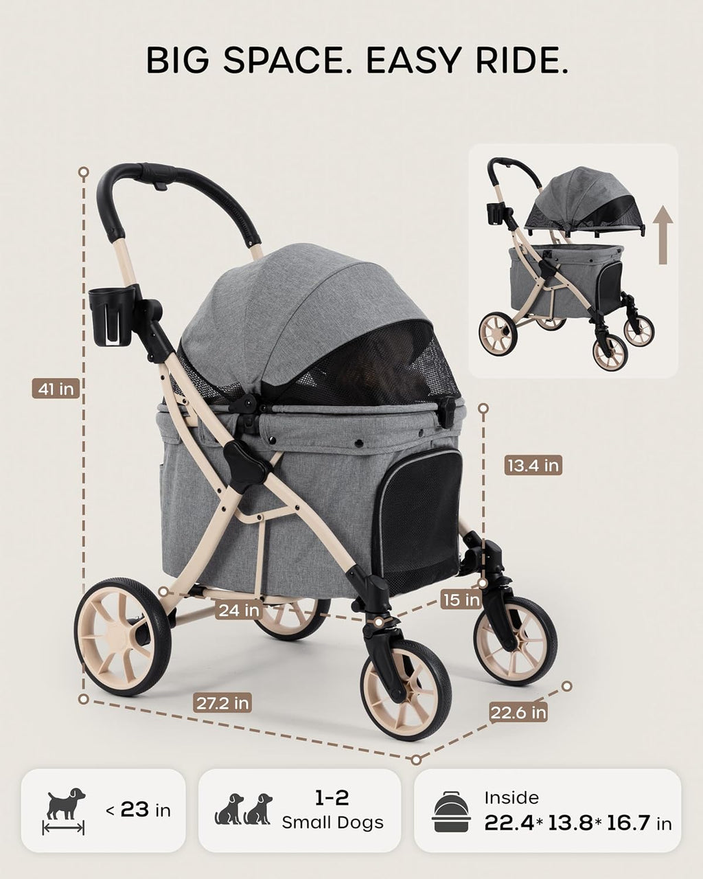 dog stroller for 1/2 small dogs & medium, side view