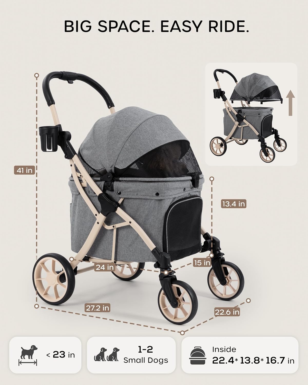 dog stroller for 1/2 small dogs & medium, side view
